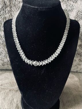 Vintage Art Deco Faceted Rock Crystal Bead Necklace Solid Silver Clasp Stamped